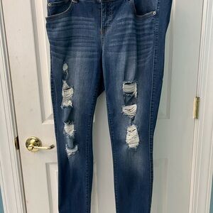 Torrid Blue Skinny Jeans with Distressed Details